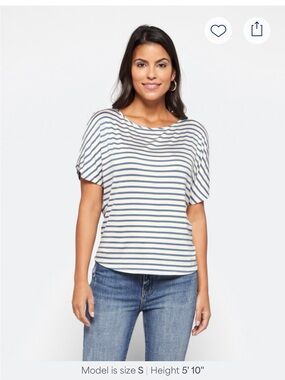 Striped Slate Blue and White Boatneck Cold Shoulder Women’s Top